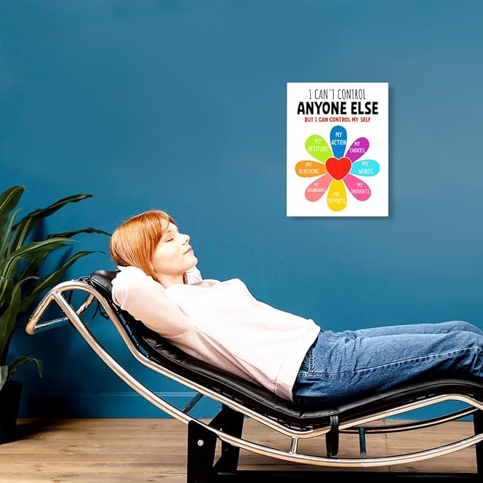 YEOION Mental Health Wall Decor,I Can't Control Anyone Else Wall Art Canvas Frame Print for Mental Health Therapy Office School Counselor Calming Corner Wall Decor
