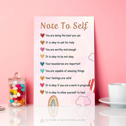 Positive Affirmations Wall Decor,Note To Self Canvas Wall Art,Psychology Canvas Framed Wall Art Painting Ready to Hang for Kids Classroom Nursery Therapist Office Wall Decor (12 x 15 Inch)