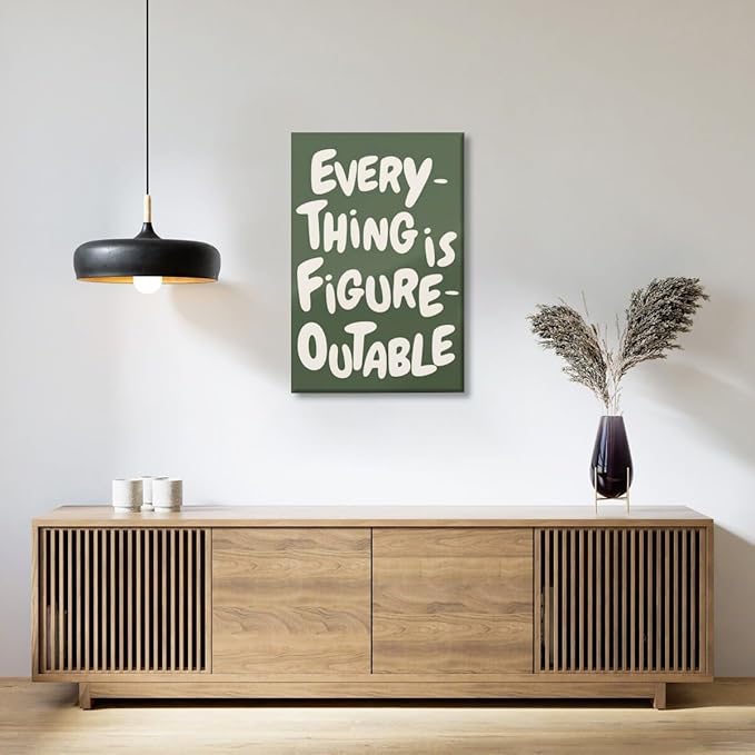 Everything is Figureoutable Motivational Canvas Wall Art Print Uplifting Quote Inspirational Art Poster Green Office Affirmation Wall Decor Minimalist Picture Painting Home Decor 20x30inch Unframed