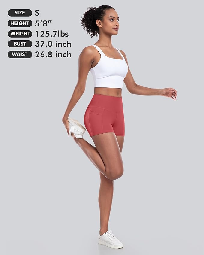 CHRLEISURE Womens Biker Yoga Shorts with Pockets: High Waisted Tummy Control Spandex Workout Athletic Gym Shorts 4 Packs