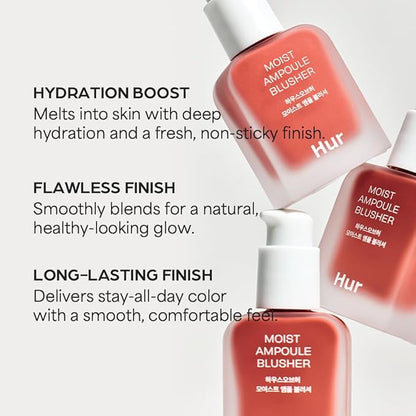 Moist Ampoule Blusher with 50% Moisture Essence | Hydrating & Long-Lasting Blush | 0.68fl.oz (9 Shades) (Nude Beige)