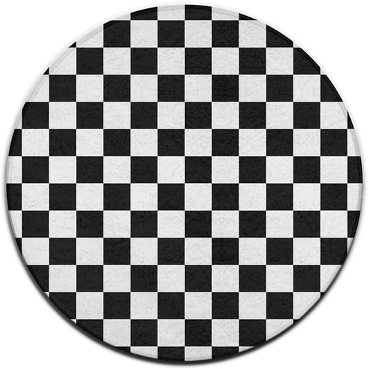 Large Machine Washable Circular Rugs, Home Decor Round Mat for Living Room Sofa Office Compatible with Black and White Checkered
