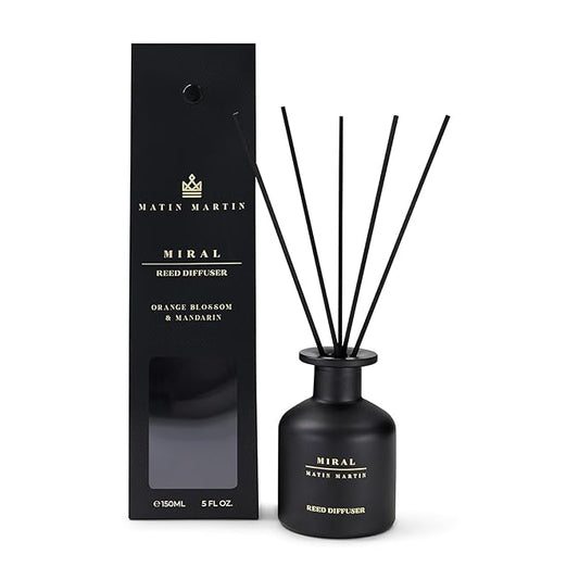 Miral Reed Diffuser 5 oz - Luxury Aromatherapy with Orange Blossom & Mandarin - Home Decor Gift for Bedroom, Office, Living Room, Bathroom - Long Lasting Scent - Premium Fragrance Sticks