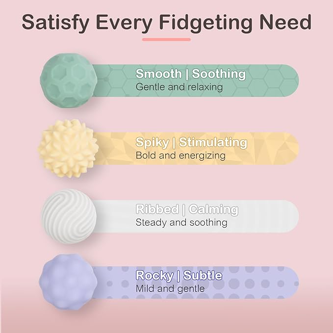 Fidget Toys Adults – 4PCS Magnetic Silicone Stress Balls for Anxiety, Focus & ADHD Relief, Textured Sensory Desk Gadgets, Stocking Stuffers or Relaxing Gifts for Women, Teens, Girls