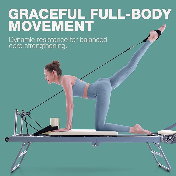 ARKANTOS Pilates Reformer Machine Foldable, Reformer Pilates Equipment for Gym Workout and Home Use, Suitable for Intermediate and Beginners Users