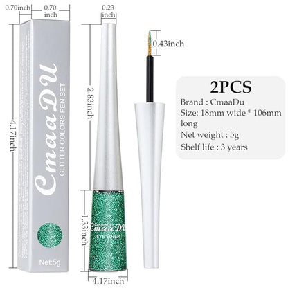 evpct 2Pcs Dark Light Emerald Green Glitter Liquid Eyeliner Makeup Sets Green Glitter Metallic Shimmer Eye Liner Pencil Liquid Eyeshadow for Women delineador con glitter de colores para ojos colores