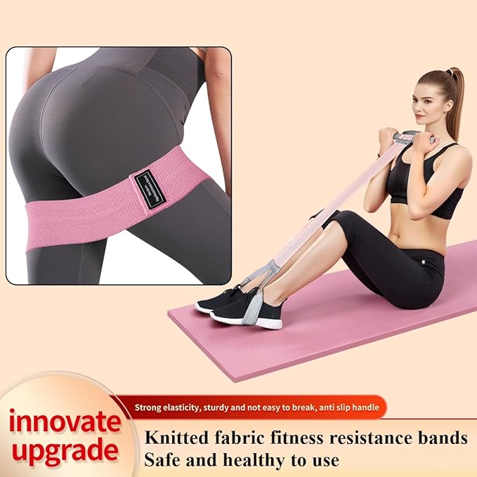 Ocdin Fabric Pedal Resistance Band with Handle, 4 Yoga Starter Set of Stretch Exercise Workout Bands, Unisex Anti-Broken Ab and HIPS Training Elastic Rope