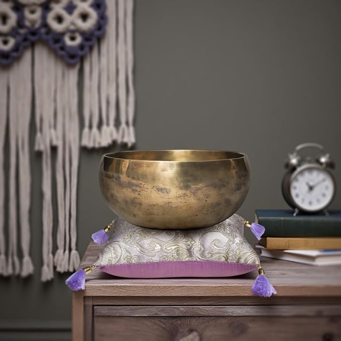 Singing Bowl Cushion for Tibetan Singing Bowls, Handmade Silk Brocade Square Cushion Pillow for Sound Healing and Crystal Sound Bowls Accessories(Lavender,5 Inch)