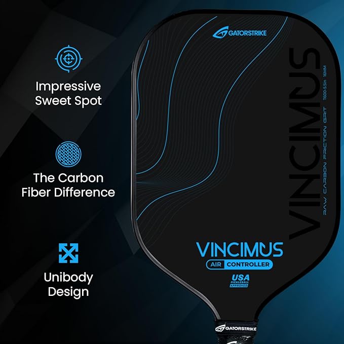 Vincimus Air Controller T600 Pickleball Paddle, T600 Carbon Fiber Pickleball Paddle with Enhance PP Honeycomb 16mm Core, 8.1oz with GatorGrit Face