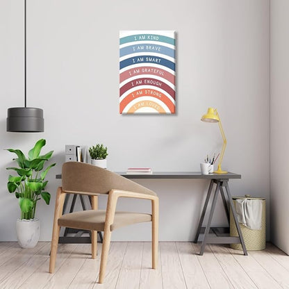 I am Kind Brave Loved Enough Motivational Canvas Wall Art Print Rainbow Quote Inspirational Art Poster Trendy Office Affirmation Wall Decor Minimalist Picture Painting Home Decor 24x36inch Unframed