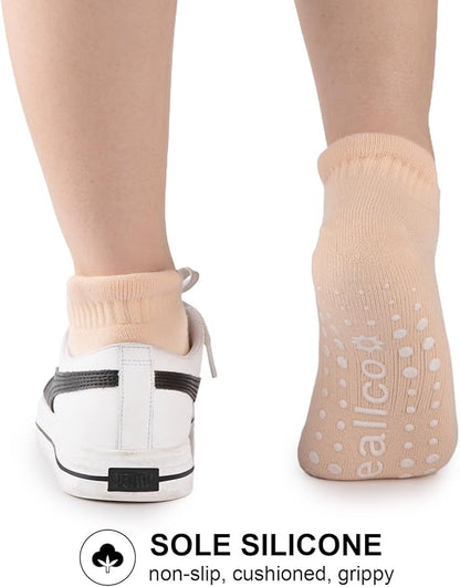eallco Pilates Socks with Grips for Women Non Slip Yoga Grippy Socks for Barre Barefoot Hospital Workout Cushioned 5 Pairs