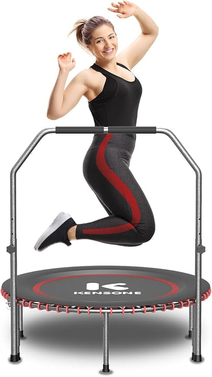 40/48" Low-Impact Rebounder Trampoline for Adults with Bungee, 450/550LBS Quiet Mini Exercise Trampoline with Adjustable U/T-Shaped Foam Handle Bar, Fitness Equipment for Indoor/Gym Workout