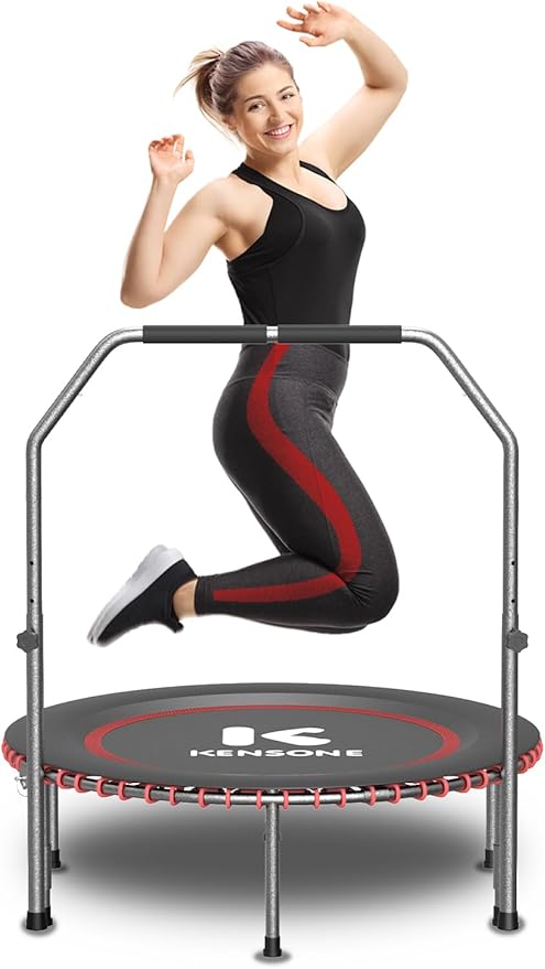 40/48" Low-Impact Rebounder Trampoline for Adults with Bungee, 450/550LBS Quiet Mini Exercise Trampoline with Adjustable U/T-Shaped Foam Handle Bar, Fitness Equipment for Indoor/Gym Workout