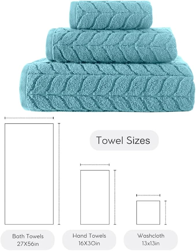 BAGNO MILANO Turkish Bath Towels, Soft Plush Jacquard Luxury Bath Towels, Quick Dry Towel Set (Aqua Green, 3 pcs Towel Set)