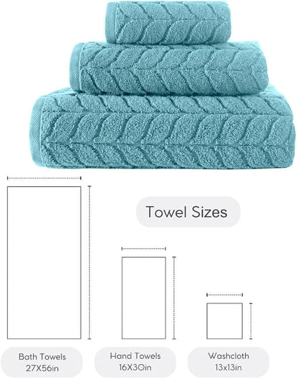 BAGNO MILANO Turkish Bath Towels, Soft Plush Jacquard Luxury Bath Towels, Quick Dry Towel Set (Aqua Green, 3 pcs Towel Set)