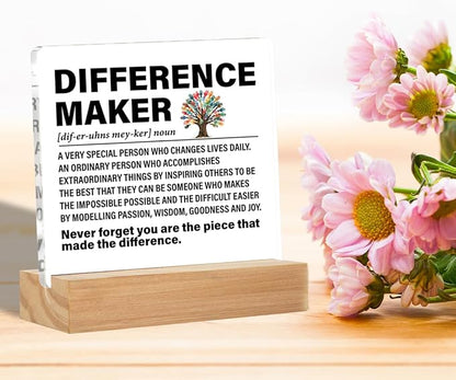 Difference Maker Gift Thank You Gifts for Employees Coworkers Boss Mentor Teachers, Difference Maker Definition Acrylic Desk Plaque Sign Office Decor 4 x 4 Inches