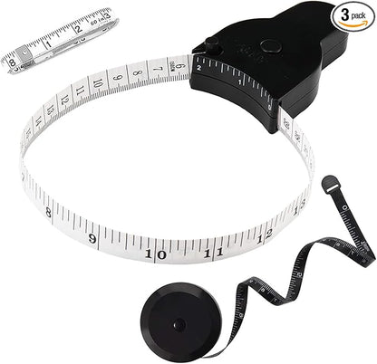 3PCS Body Measure Tape 60 inch (150cm), Automatic Telescopic Fat Measure for Body Measurement & Weight Loss to Track Weight Loss Muscle Gain by One Hand