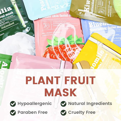 8 Pack Strawberry Kids Face Mask,Pink Face Masks Skincare Spa Day Kit Supplies,Spa Party Favors for Teens Girls Women,Sheet Facial Mask Skincare Gifts Set,Moisturize Soothe for All Skin Types