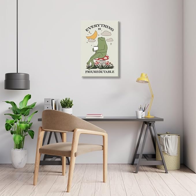 Everything is Figureoutable Motivational Canvas Wall Art Print Frog with Coffee Quote Inspirational Art Poster Mental Health Home Office Affirmation Wall Decor Minimalist Picture 16x24inch Unframed