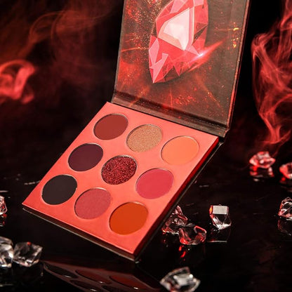 docolor Eyeshadow Palette 9Colors Red Eyeshadow Gemstone Shadow Palettes Highly Pigmented Mattes Shimmers Smokey Glitter Cream Colorful Powder Blendable Long Lasting Waterproof Makeup Palette