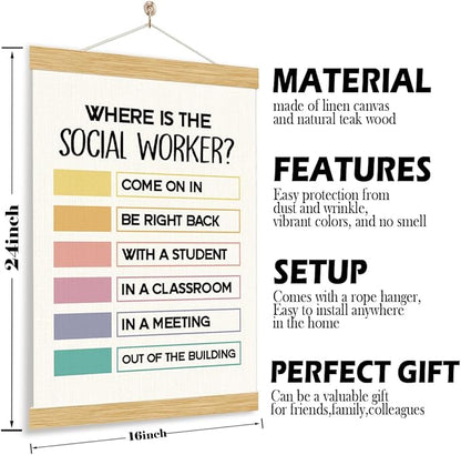 YGSDZY Where Is The Social Worker? Wood Poster Hanger, Therapy Decor, Boho Classroom Decor, School Psychology, Mental Health Posters, Classroom Poster, Homeschool Decoration