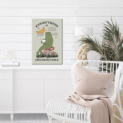 Everything is Figureoutable Motivational Canvas Wall Art Print Frog with Coffee Quote Inspirational Art Poster Mental Health Home Office Affirmation Wall Decor Minimalist Picture 20x30inch Framed