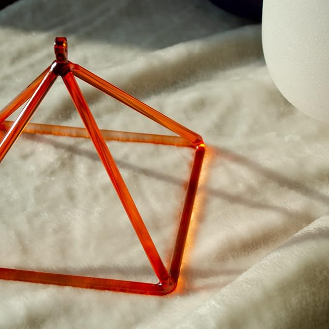TOPFUND 7" Orange Crystal Singing Pyramid Sound Therapy Instrument with Carrying Case and Quartz Suede Mallet