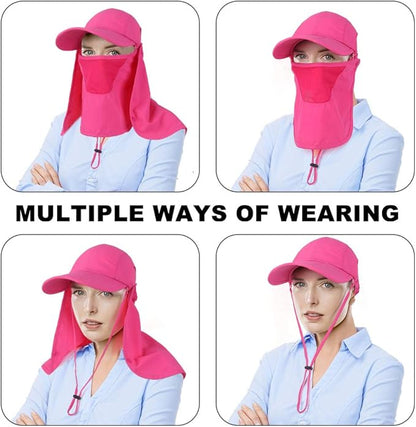 Foldable Sun Cap, Fishing Hats, UPF 50+ Protection Caps with Face Mask Neck Flap