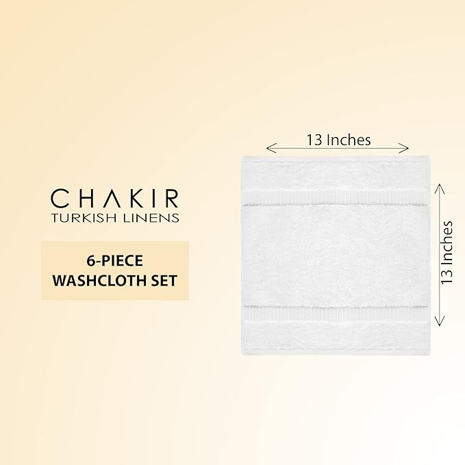 Chakir Turkish Linens 100% Cotton Premium Turkish Towels for Bathroom | 13'' x 13'' (6-Piece Washcloth, White)