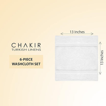 Chakir Turkish Linens 100% Cotton Premium Turkish Towels for Bathroom | 13'' x 13'' (6-Piece Washcloth, White)