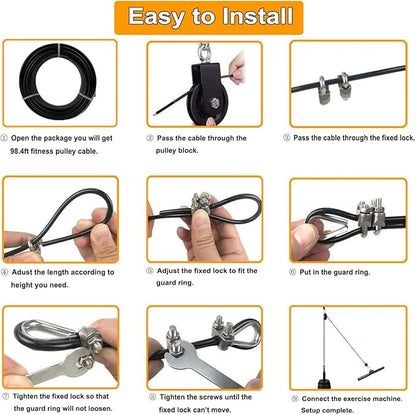 32.8Ft/98.4Ft Fitness Pulley Cable,1/4"(6mm) Gym Steel Cable for DIY Home Gym, Gym Cable Replacement for Pulley Cable Machine, DIY Home Gym,TPU Coated