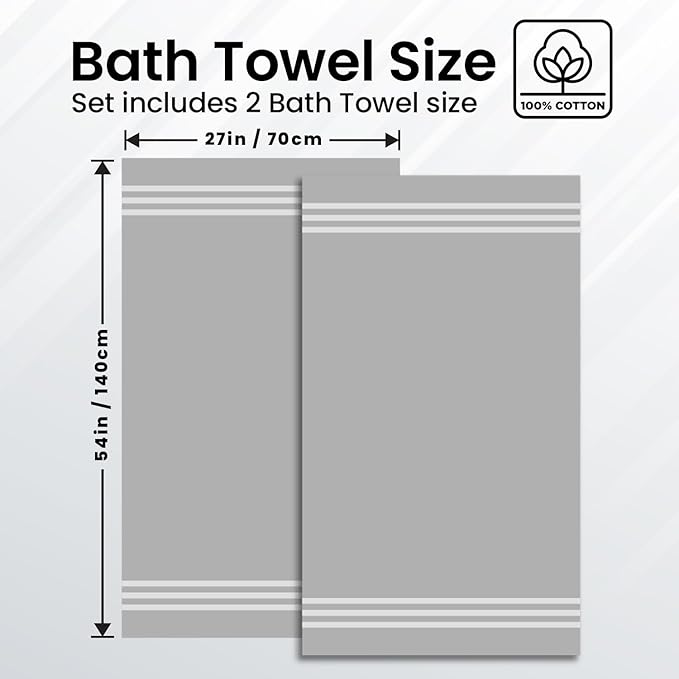 Infinitee Xclusives 100% Cotton Luxury Bath Towels Set of 2 (27x54 Inches) (Charming Grey, Bath Towels - Pack 2)