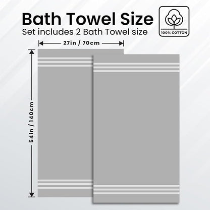 Infinitee Xclusives 100% Cotton Luxury Bath Towels Set of 2 (27x54 Inches) (Charming Grey, Bath Towels - Pack 2)