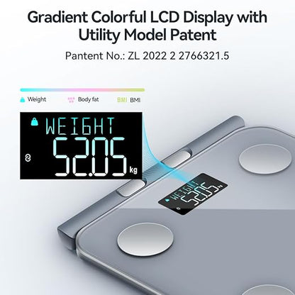 Fitdays Smart Body Fat Scale | Advanced 8-Electrode Technology for BMI/20+ Body Metrics | Full-Color LED & High Precision | Bathroom Weight Scale for Fitness/Weight Loss (FG2211LB-GREY)