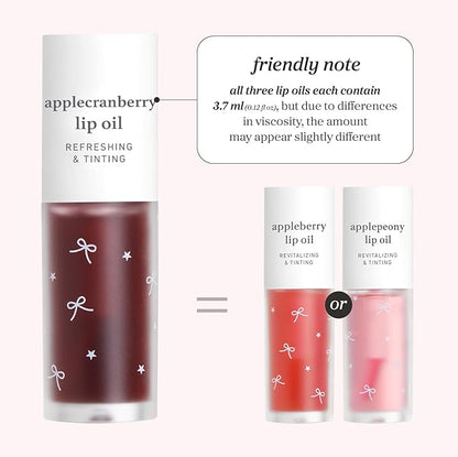 NOONI Korean Lip Oil Gift Set - Apple Seed Lip Oil Trio | Korean Lip Stain Long Lasting Hydration, Moisturizing, Glowing Korean Lip, Plumping, Gift for holiday, Christmas, 0.12 Fl. Oz. x 3ea