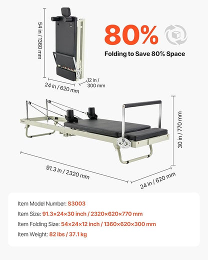 VEVOR Pilates Reformer Machine, Pilates Workout Equipment for Home Gym Studio Use, Pilates Bed with Dual Resistance- Spring & Cord, Reformer Set, Up to 400 LBS