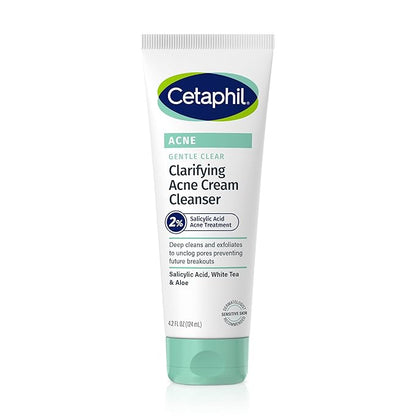 Cetaphil Acne Face Wash, Gentle Clear Clarifying Acne Cream Cleanser with 2% Salicylic Acid, Deep Cleans & Treats Acne Prone Skin, Skin Care for Sensitive Skin, 4.2oz