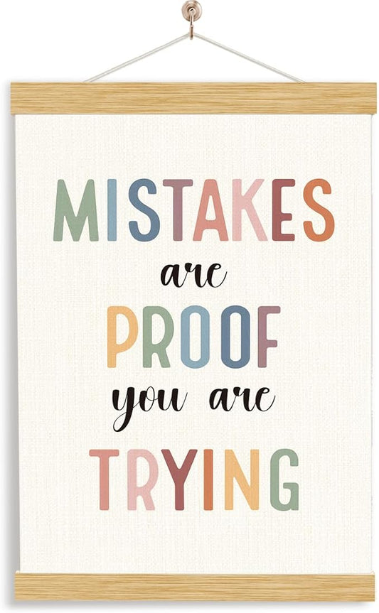 Mistakes Are Proof You Are Trying Sign, Therapy Office Decor, Wood Poster Hanger, Classroom Decor, Mental Health Posters, Therapy Wall Art, Psychotherapy Poster Decoration