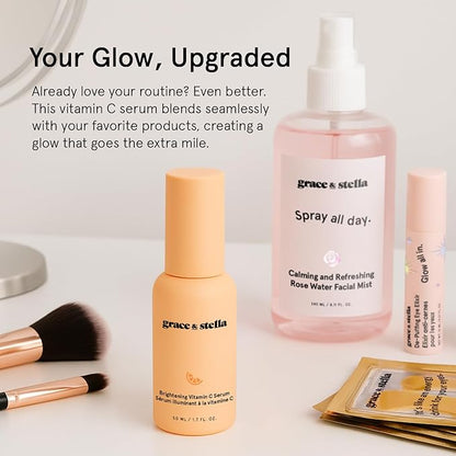 grace & stella Vitamin C Serum for Face (50ml /1.7 fl oz)- Brightening Vitamin C for Face with Hyaluronic Acid Serum To Reduce Dullness & Dark Spots - Vegan Skincare