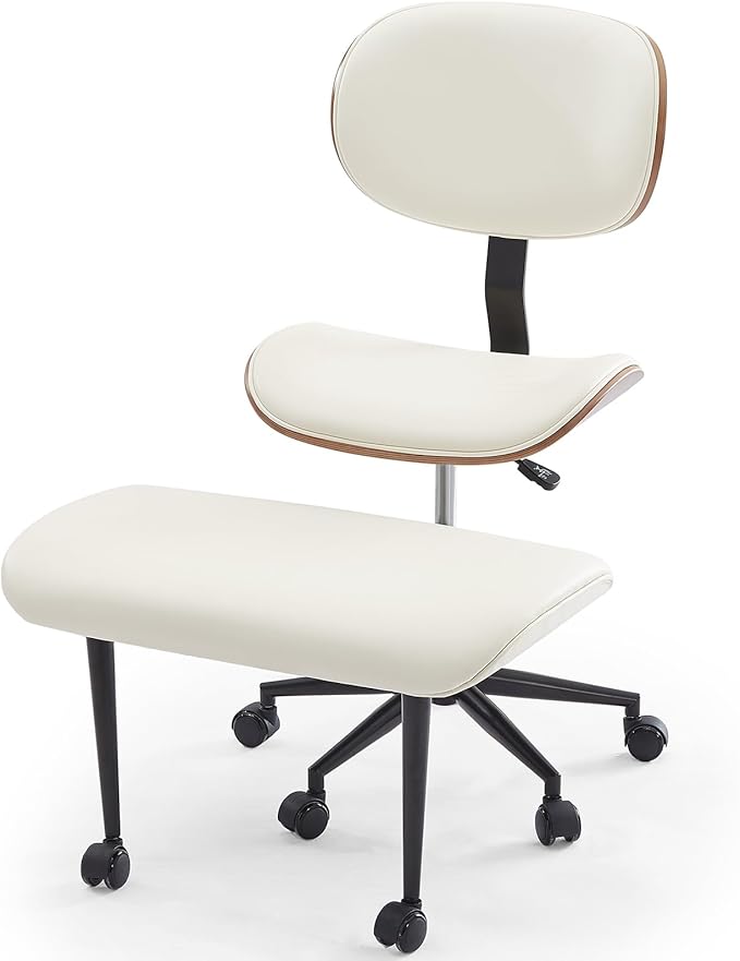 Bestier Criss Cross Office Chair with Wheels, 360° Swivel ADHD Chair for Adults, Height Adjustable Meditation Chair with Wider Bentwood Back Support for Multi Position (Contemporary Bentwood, White)