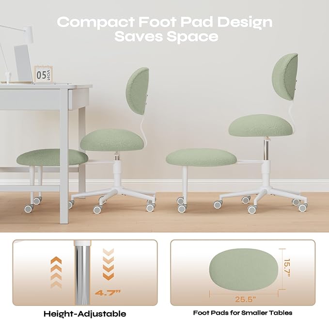 Ergonomic Cross Legged Office Chair with Wheels, ADHD Chair for Adults, Meditation Chair, Yoga Office Chair, Comfortable Back Support, Height Adjustable,Small Spaces, Teddy Fabric, Green