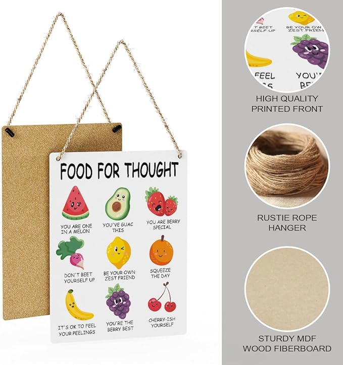 Rustic Food For Thought Mental Health Awareness Therapy Counselling Office Posters Psychologist Gift Wood Decor Sign Positive Affirmations Wall Decor for Consultation Room Bedroom Dining Room