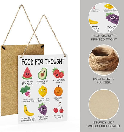 Rustic Food For Thought Mental Health Awareness Therapy Counselling Office Posters Psychologist Gift Wood Decor Sign Positive Affirmations Wall Decor for Consultation Room Bedroom Dining Room