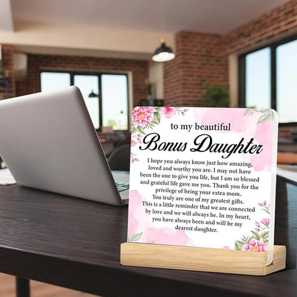 Bonus Daughter Gifts, Step Daughter Gifts from Stepmom, Stepdaughter Gifts, to My Bonus Daughter Acrylic Desk Plaque Sign