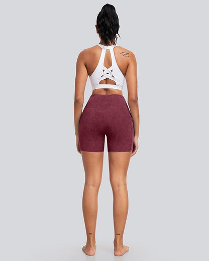 CHRLEISURE Womens Biker Yoga Shorts with Pockets: High Waisted Tummy Control Spandex Workout Athletic Gym Shorts 4 Packs