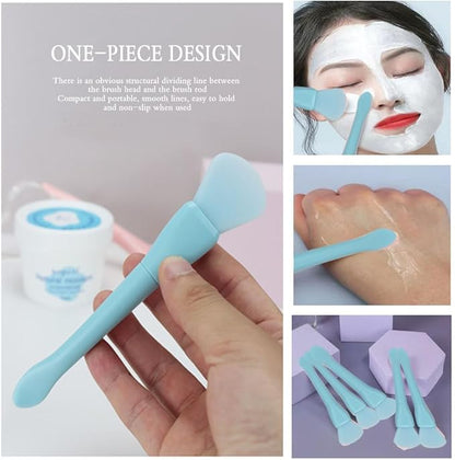 Face Washing Set, Manual Facial Cleansing Brush, 2-in-1 Skin Care face Brush, Silicone Facial Scrubber,Equipped with Headbands, Wrist Band, Facial Mask Brush and Powder Puff（Blue 6pcs）