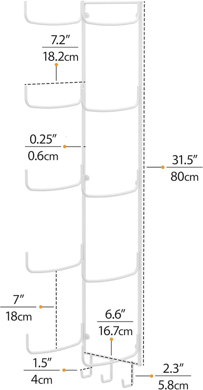 Wallniture Guru Yoga Mat Holder Wall Mount with 3 Hooks for Hanging Yoga Strap, Resistance Bands, 5-Sectional Metal