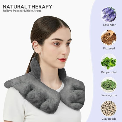 Microwavable Heating Pad for Neck and Shoulders, Weighted Microwave Moist Neck Wrap for Pain Relief Sore Muscle Stress Tension, Heated Wrap with Aromatherapy, Hot & Cold Compress, Grey