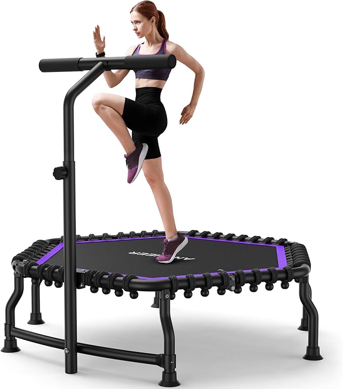 ANCHEER 50" Rebounder Trampoline for Adults- 2025 Foldable Mini Trampoline with Bar- Exercise Trampoline for Adults, Max Load 560lbs, for Indoor/Garden Workout