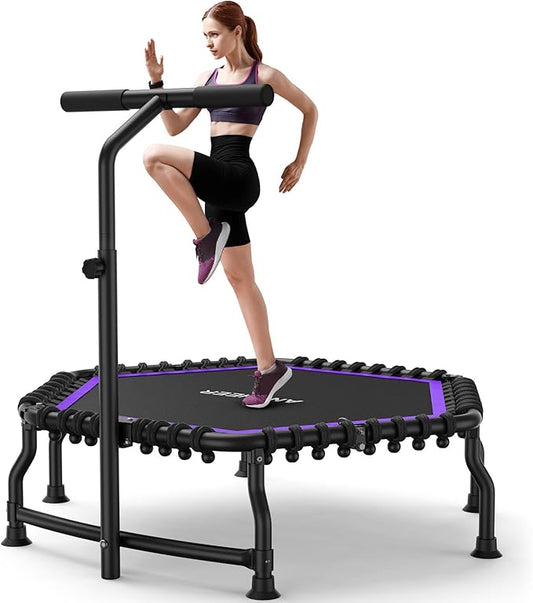 ANCHEER 50" Rebounder Trampoline for Adults- 2025 Foldable Mini Trampoline with Bar- Exercise Trampoline for Adults, Max Load 560lbs, for Indoor/Garden Workout